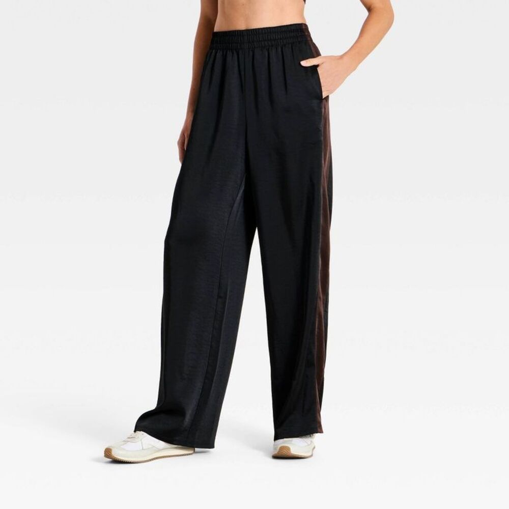 Women's Woven High-Rise Satin Track Pants - All In Motion Black XS
